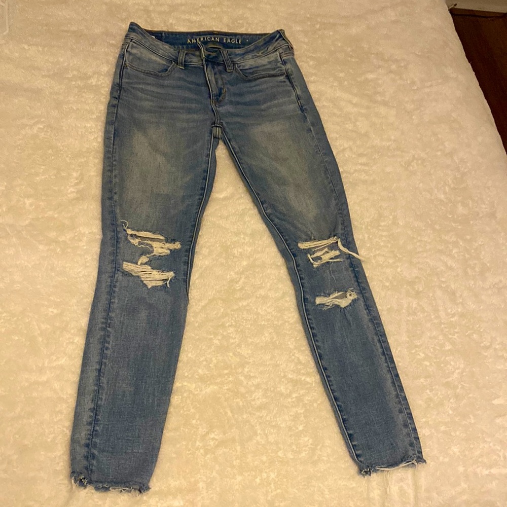Super stretch ripped skinny jeans, American Eagle, size 4